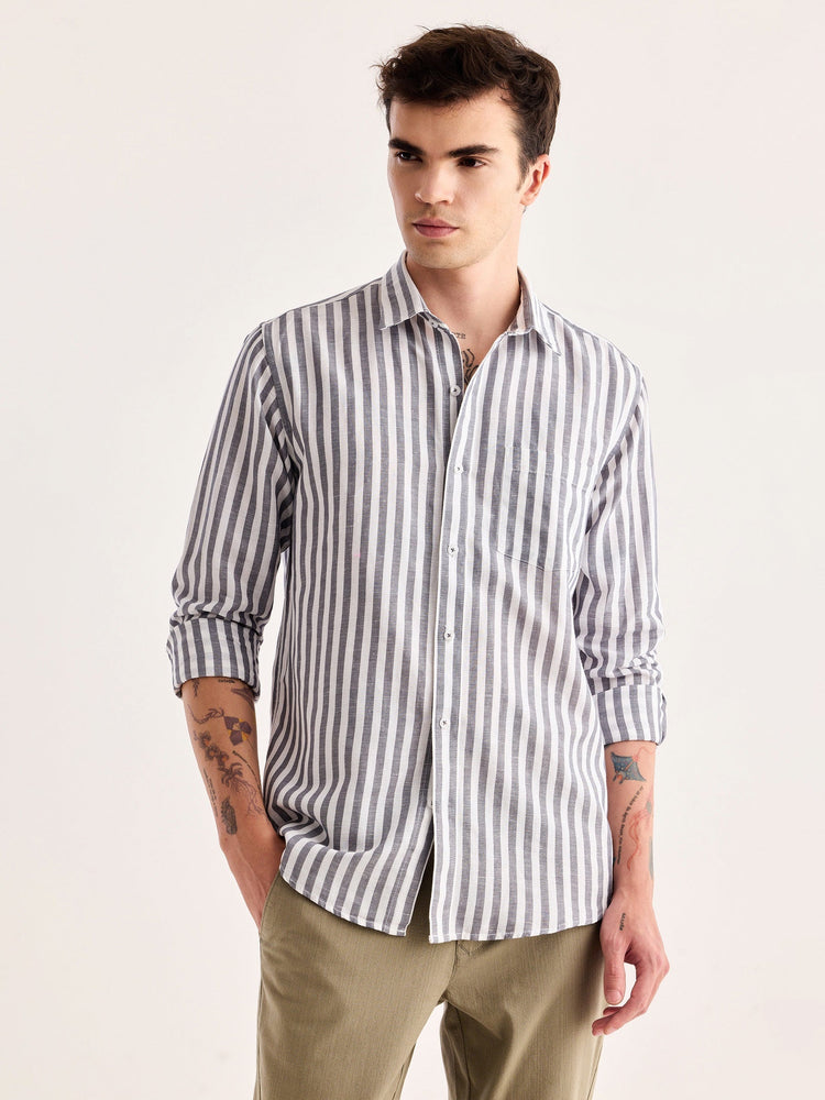 Grey Striped Linen Shirt