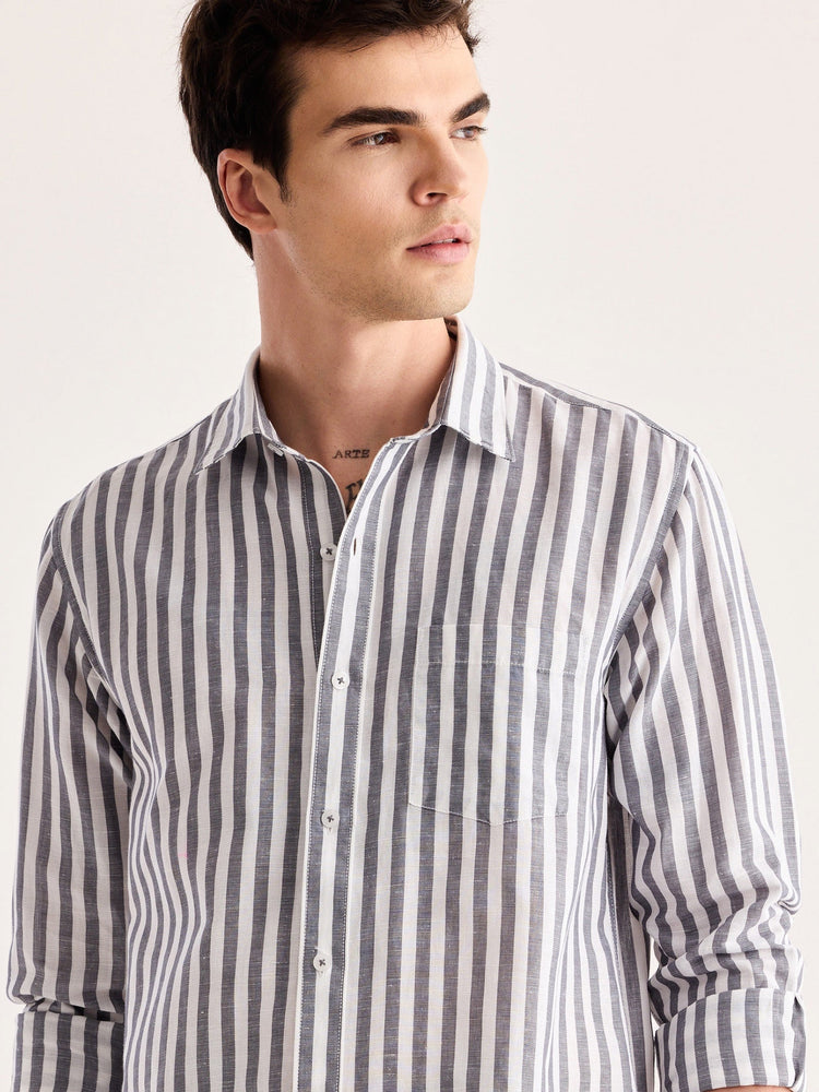 Grey Striped Linen Shirt