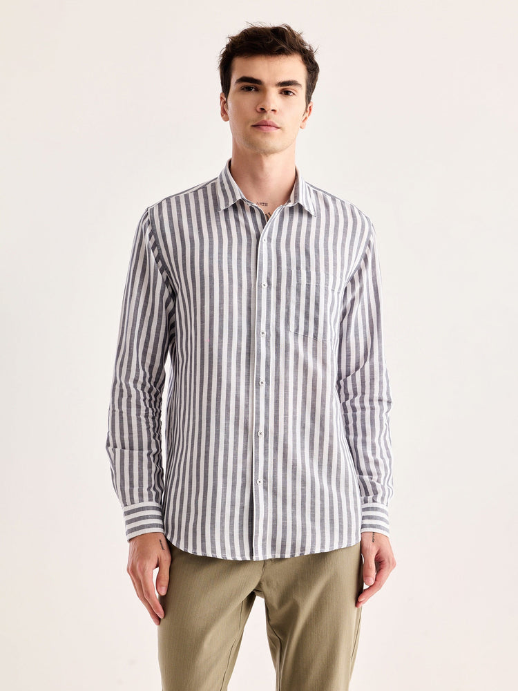 Grey Striped Linen Shirt