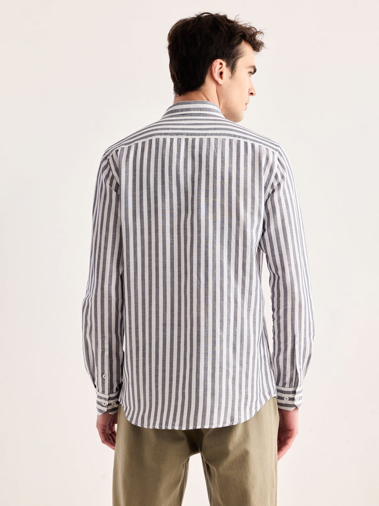 Grey Striped Linen Shirt