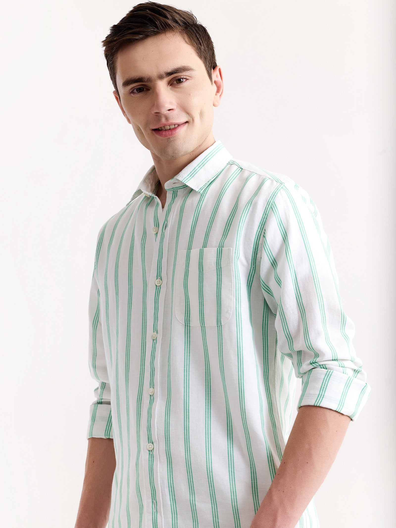 Green Striped Linen Shirt