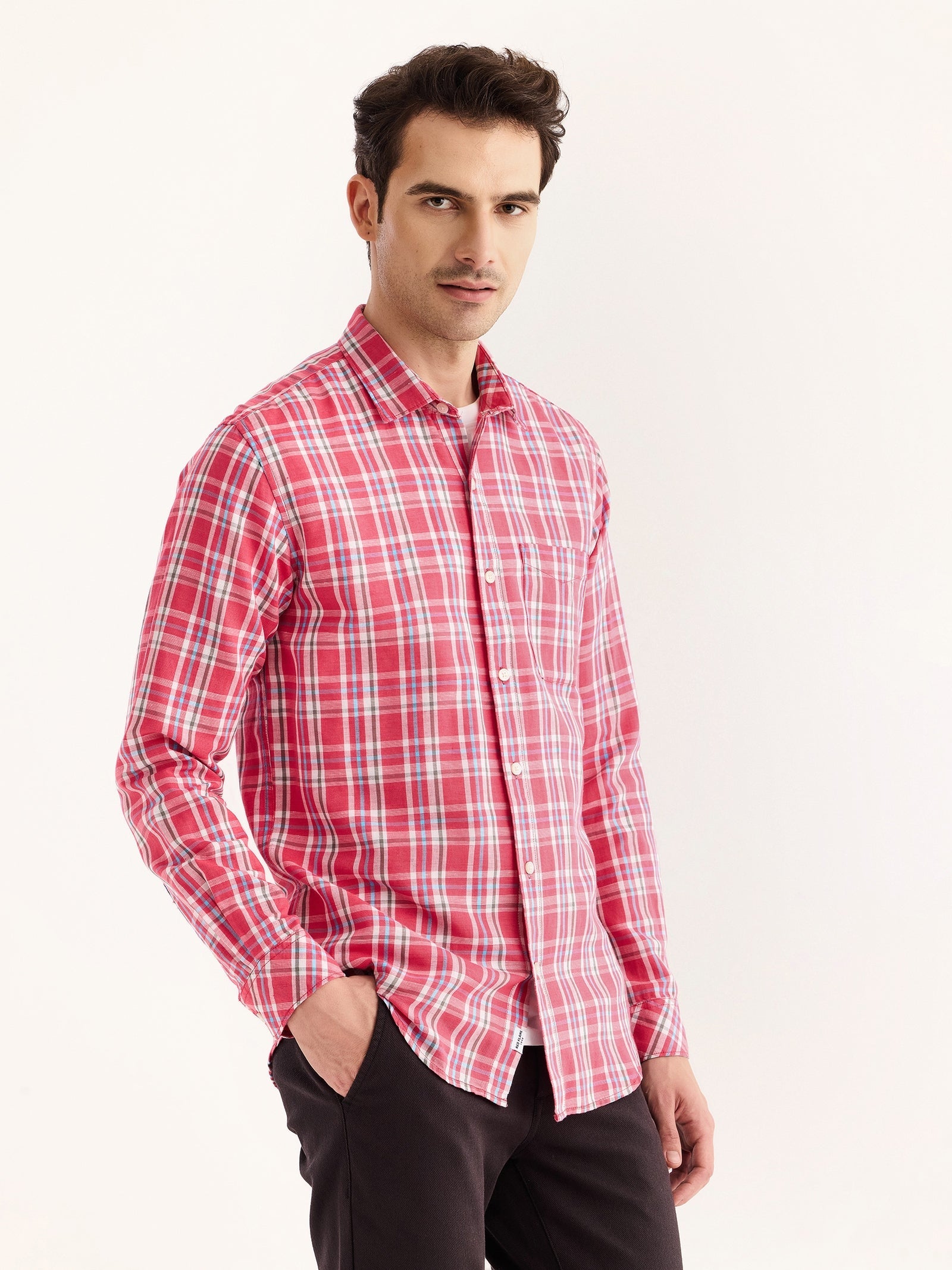 Pink Checked Linen Shirt