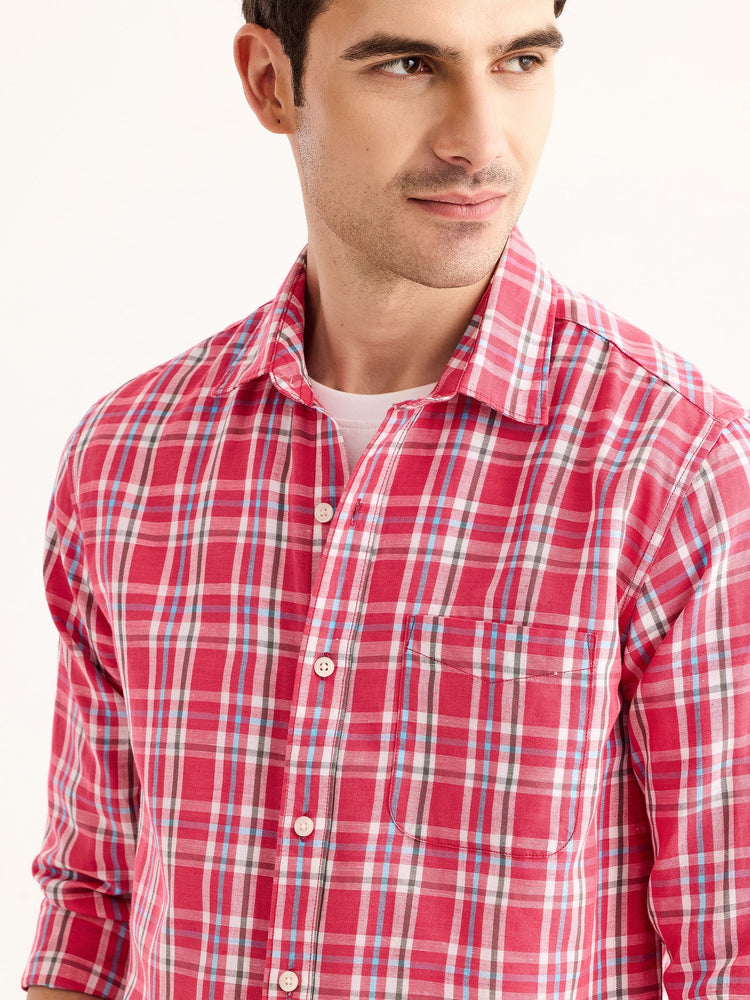 Pink Checked Linen Shirt