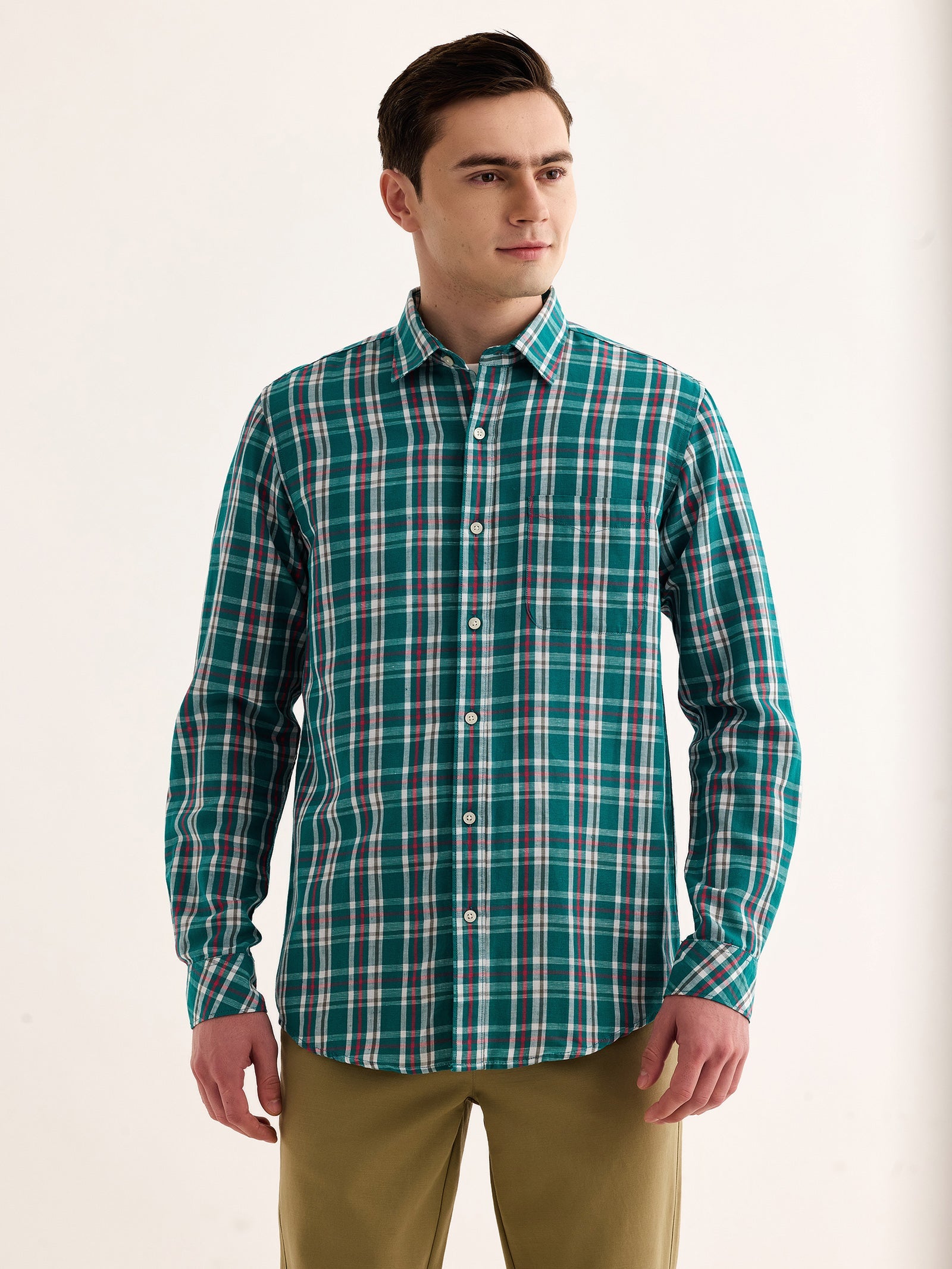 Green Checked Linen Shirt