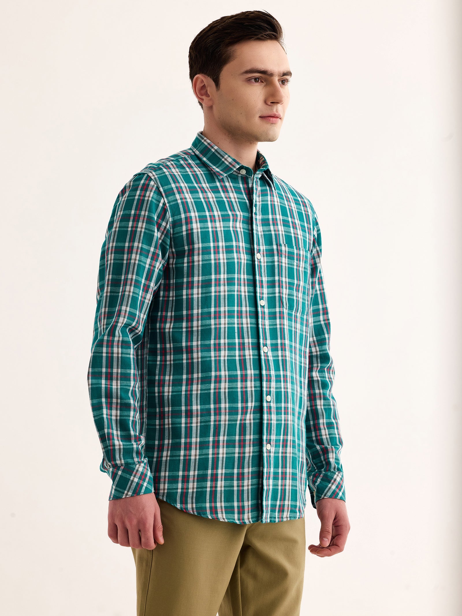 Green Checked Linen Shirt