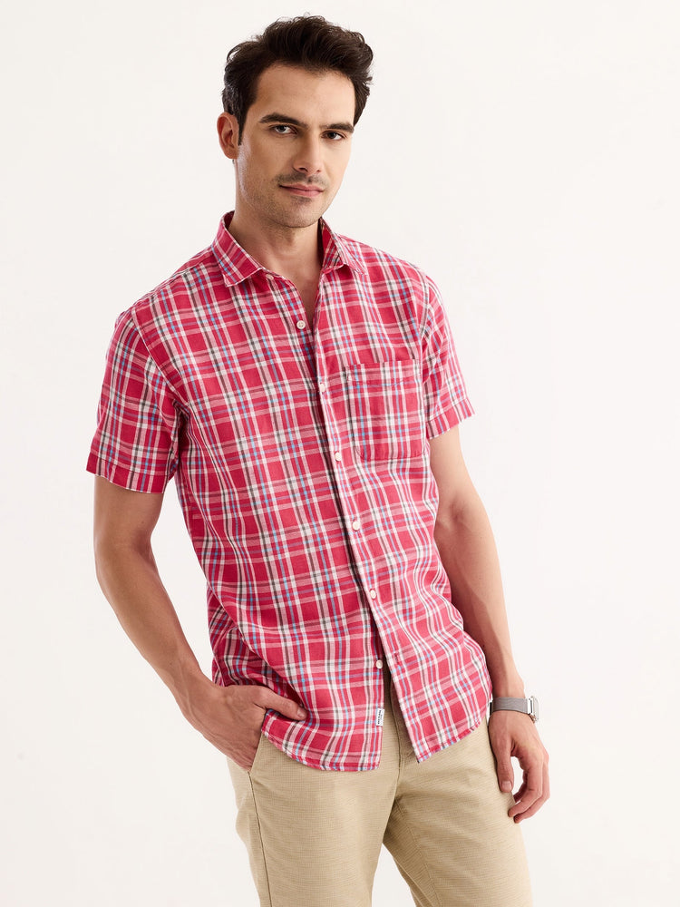 Pink Checked Linen Shirt