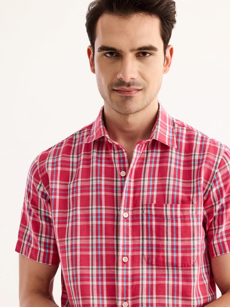 Pink Checked Linen Shirt