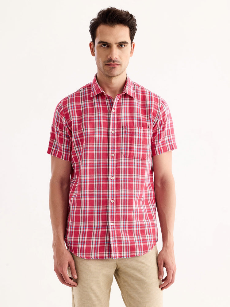 Pink Checked Linen Shirt