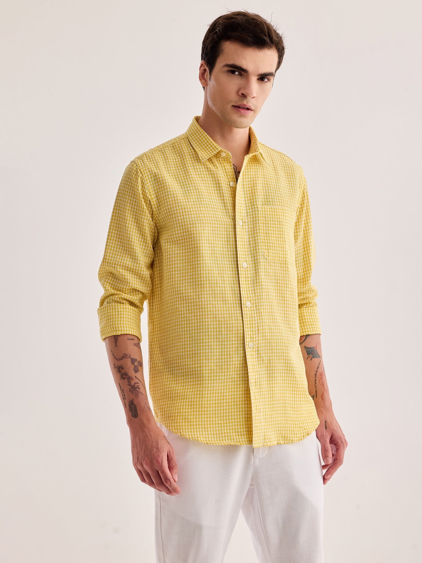 Yellow Checked Linen Shirt