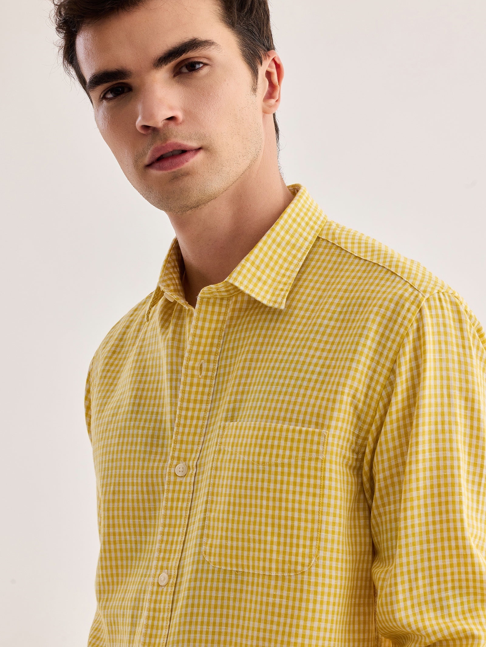 Yellow Checked Linen Shirt