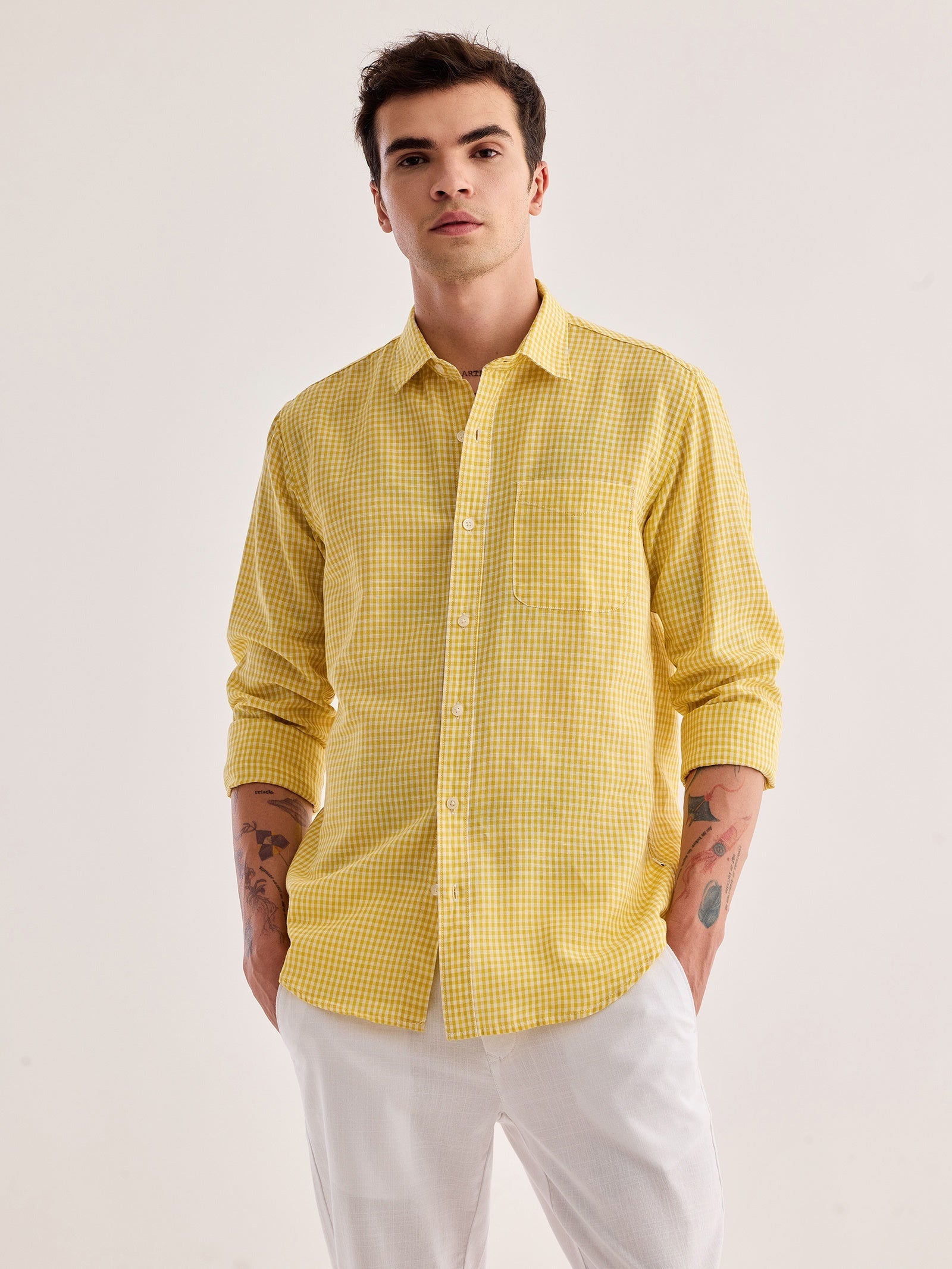 Yellow Checked Linen Shirt