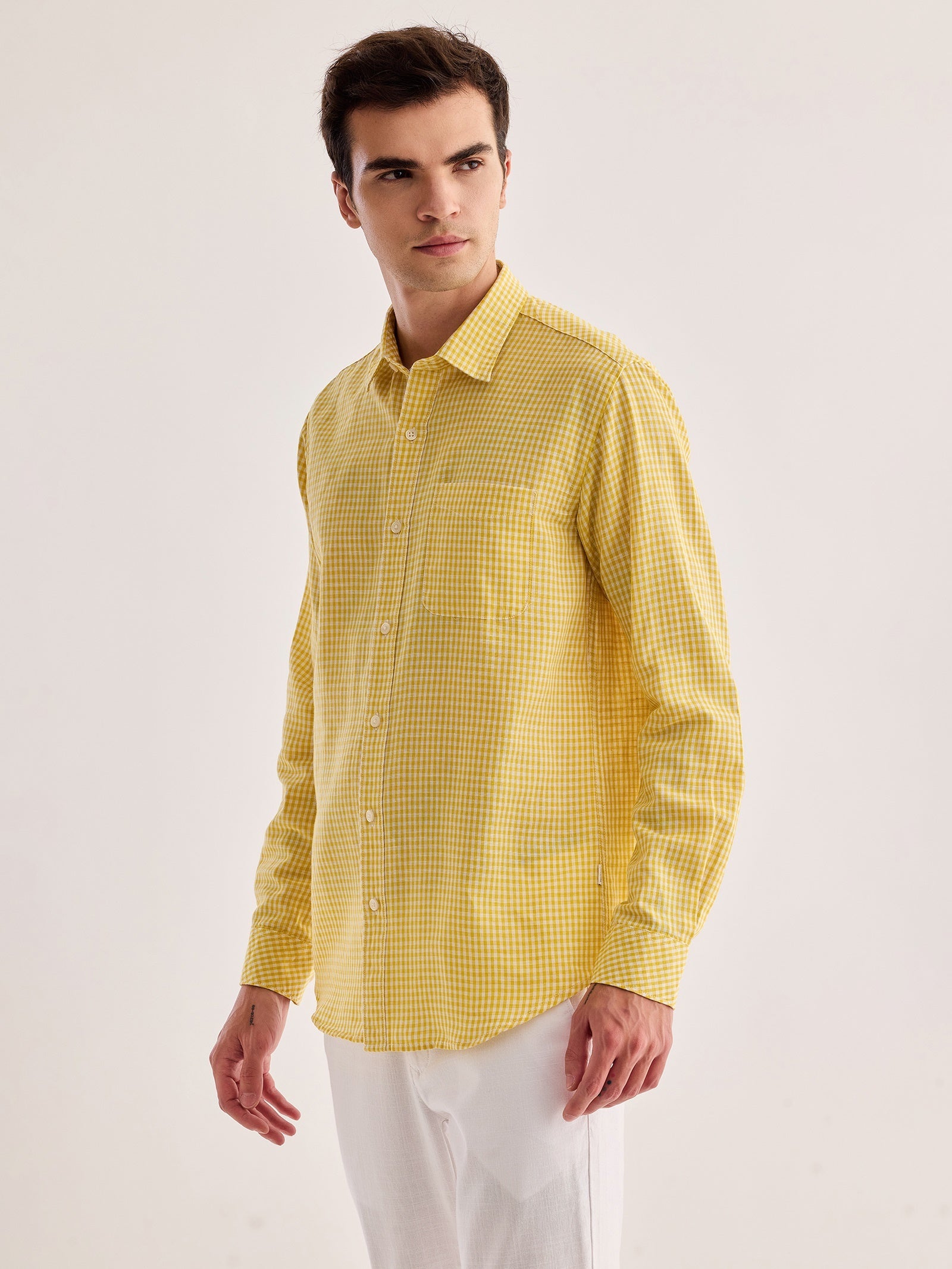 Yellow Checked Linen Shirt