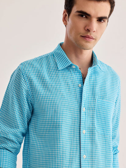 Blue Checked Linen Shirt