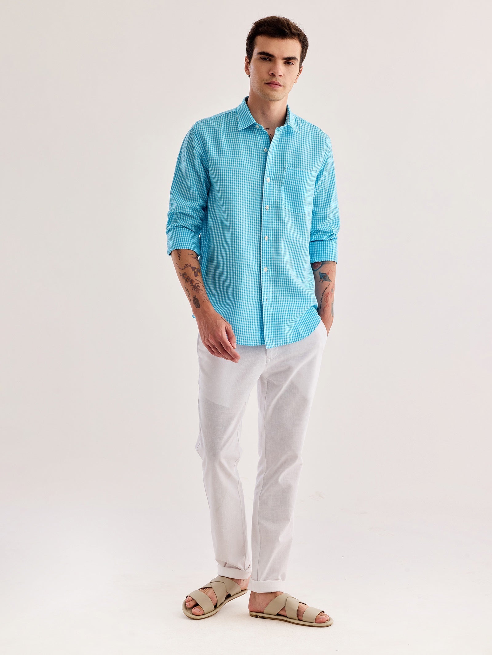 Blue Checked Linen Shirt