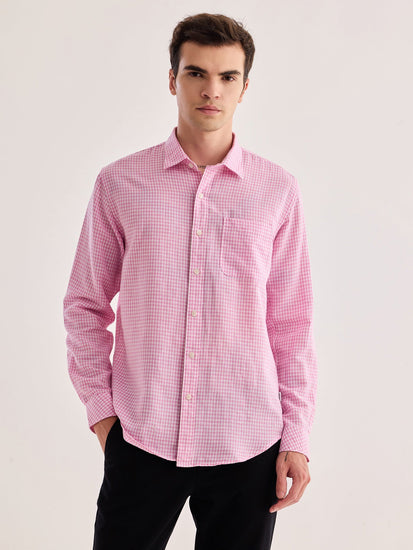 Pink Checked Linen Shirt