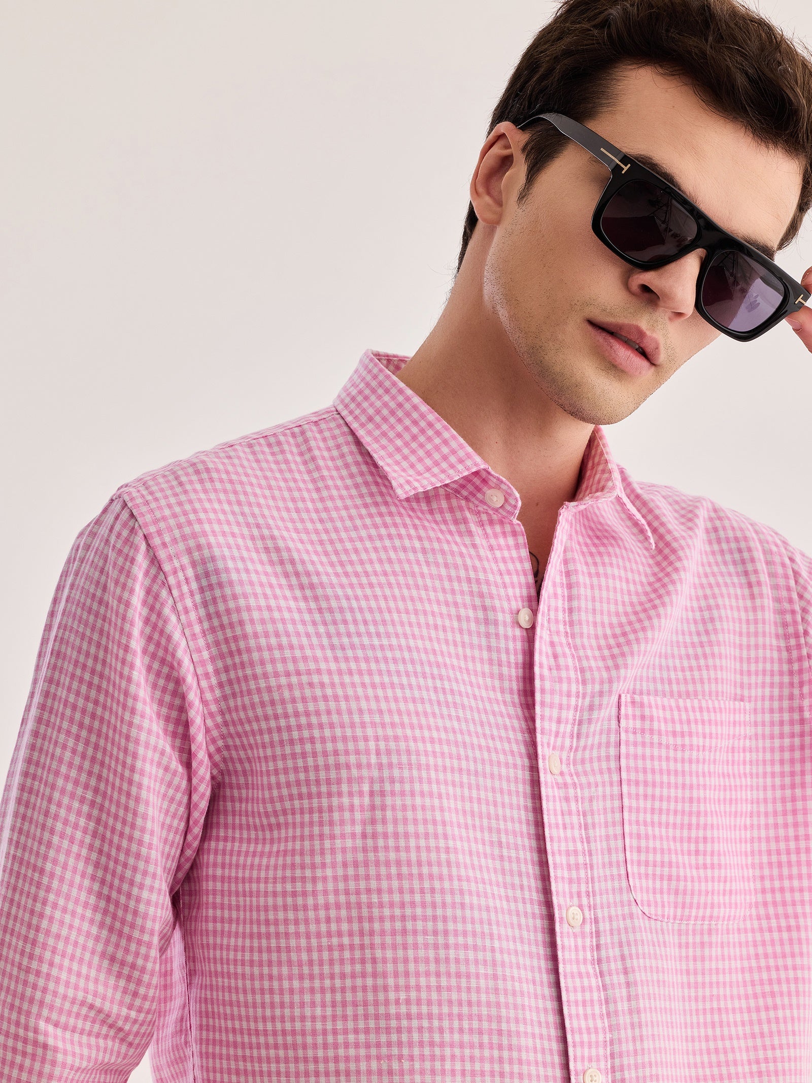 Pink Checked Linen Shirt