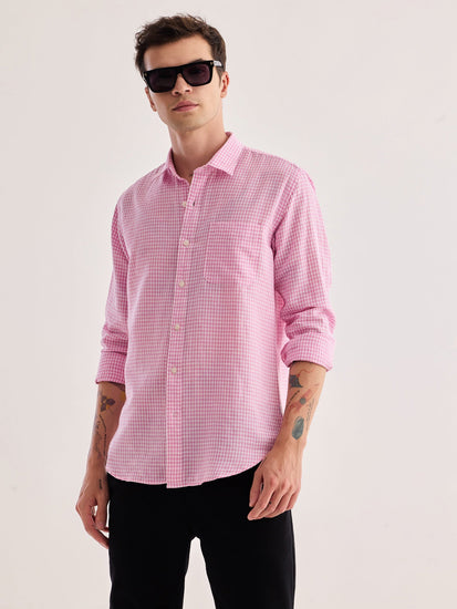Pink Checked Linen Shirt