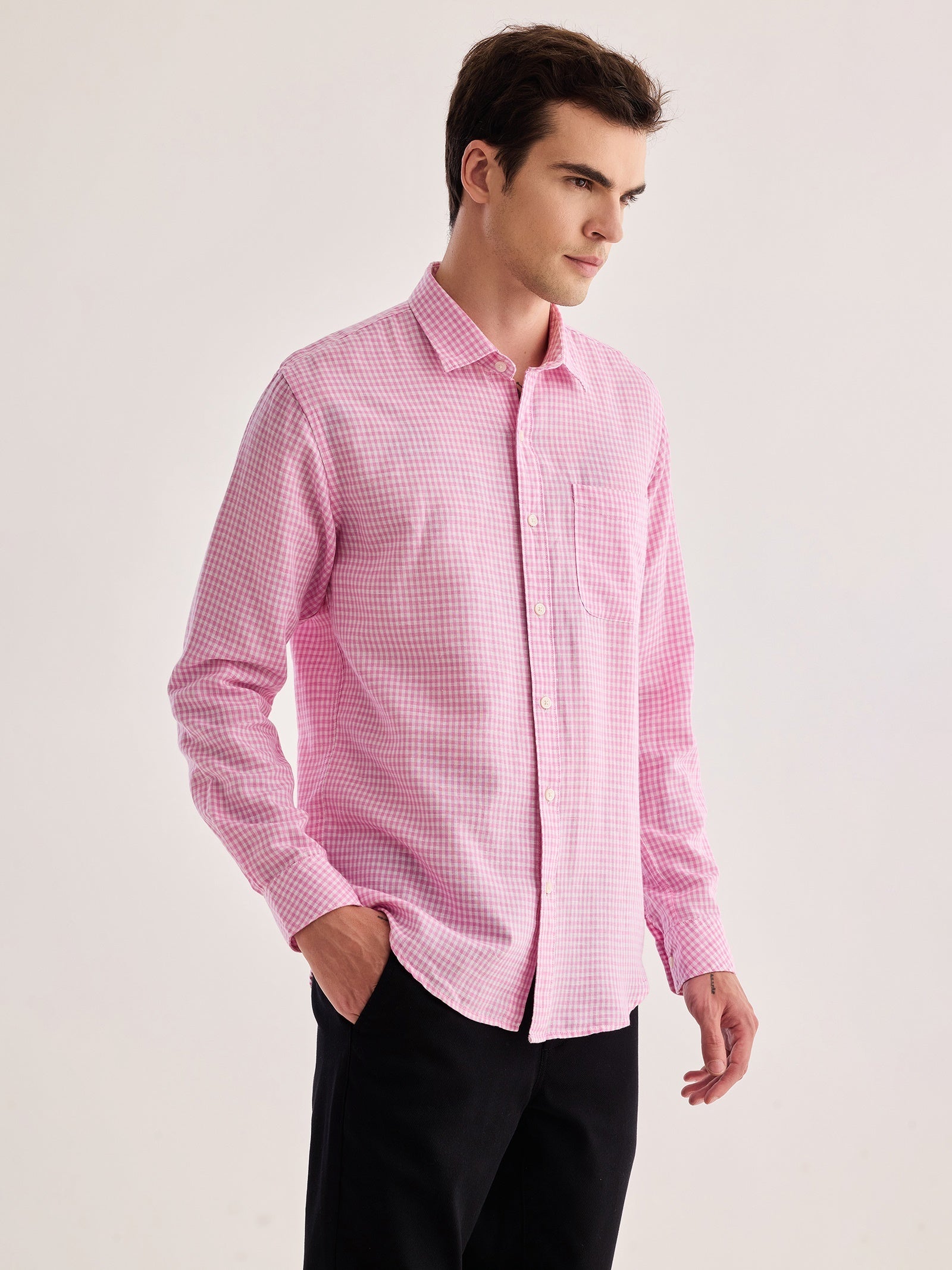 Pink Checked Linen Shirt
