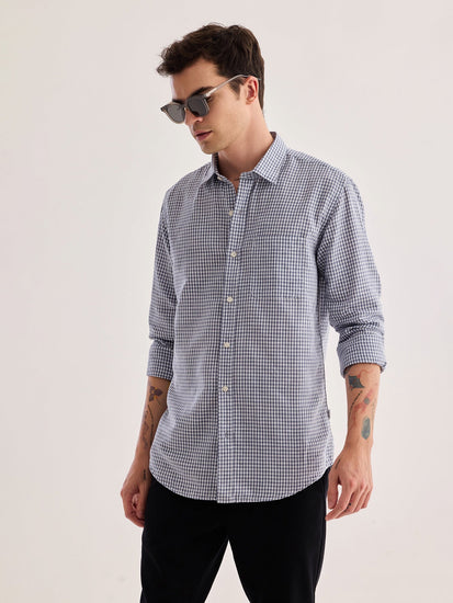 Grey Checked Linen Shirt