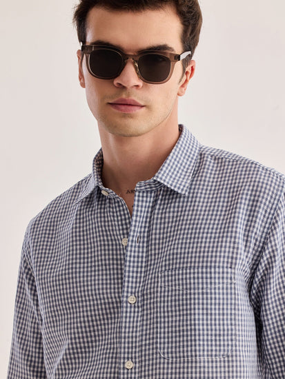 Grey Checked Linen Shirt
