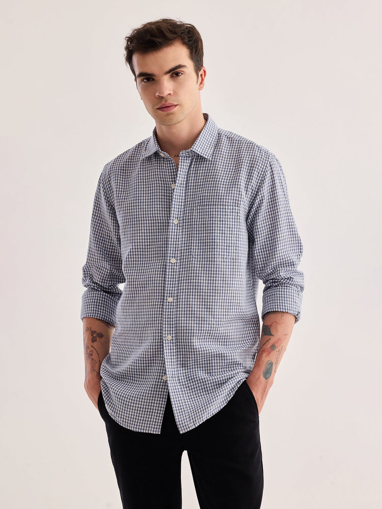 Grey Checked Linen Shirt