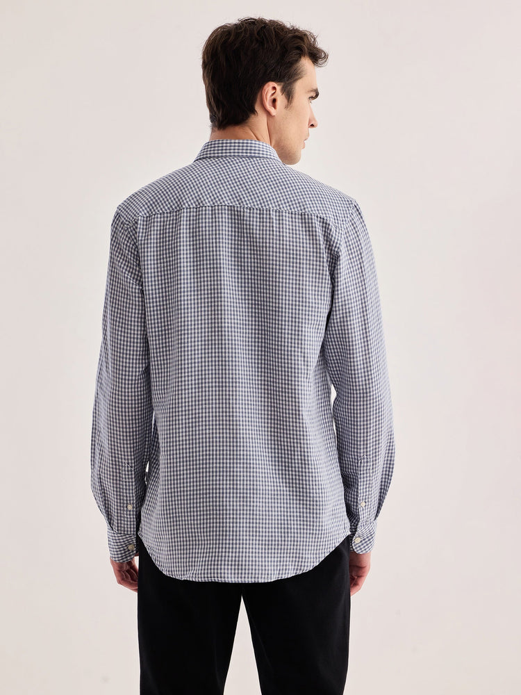 Grey Checked Linen Shirt