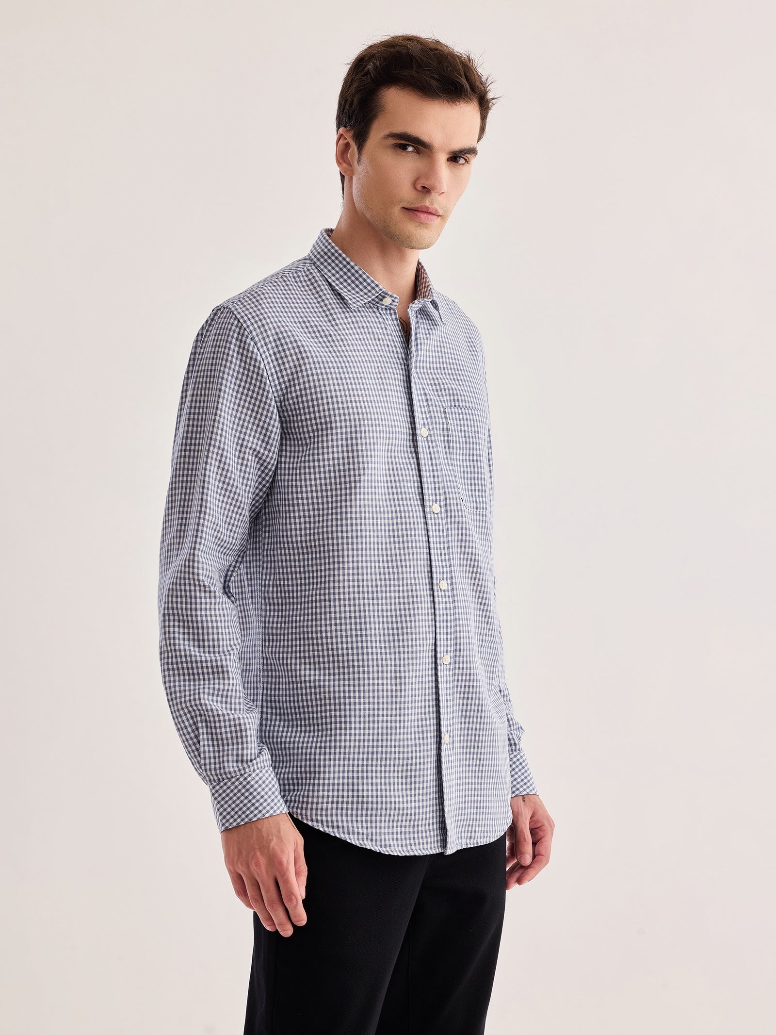 Grey Checked Linen Shirt