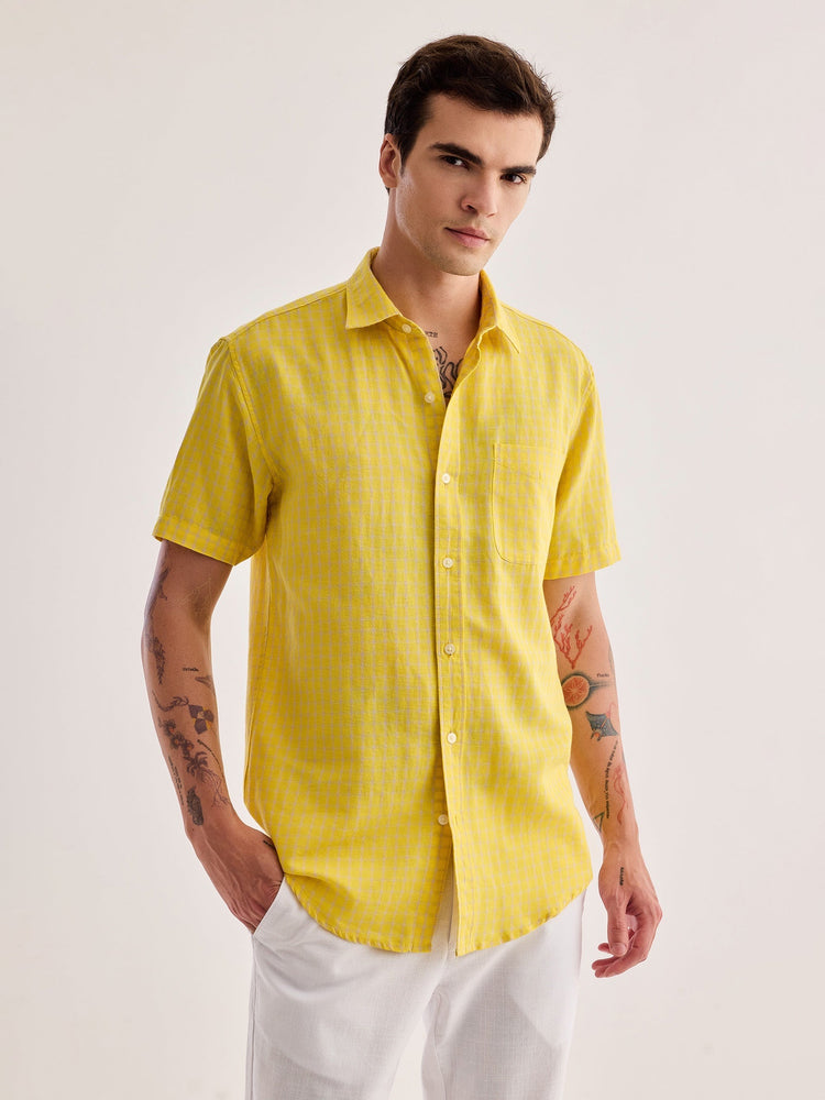 Yellow Checked Linen Shirt