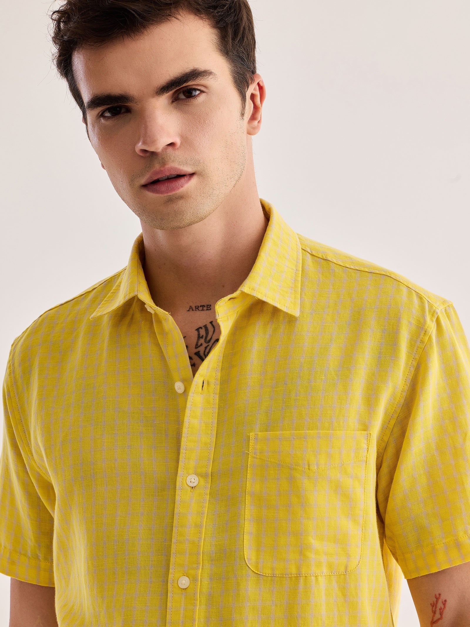 Yellow Checked Linen Shirt