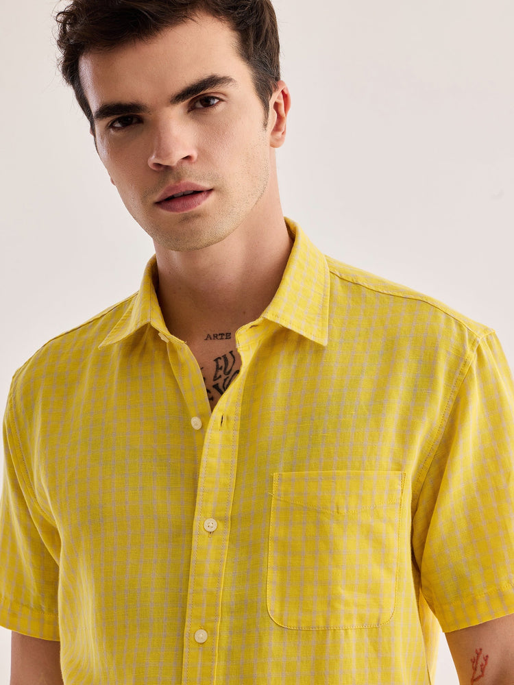 Yellow Checked Linen Shirt