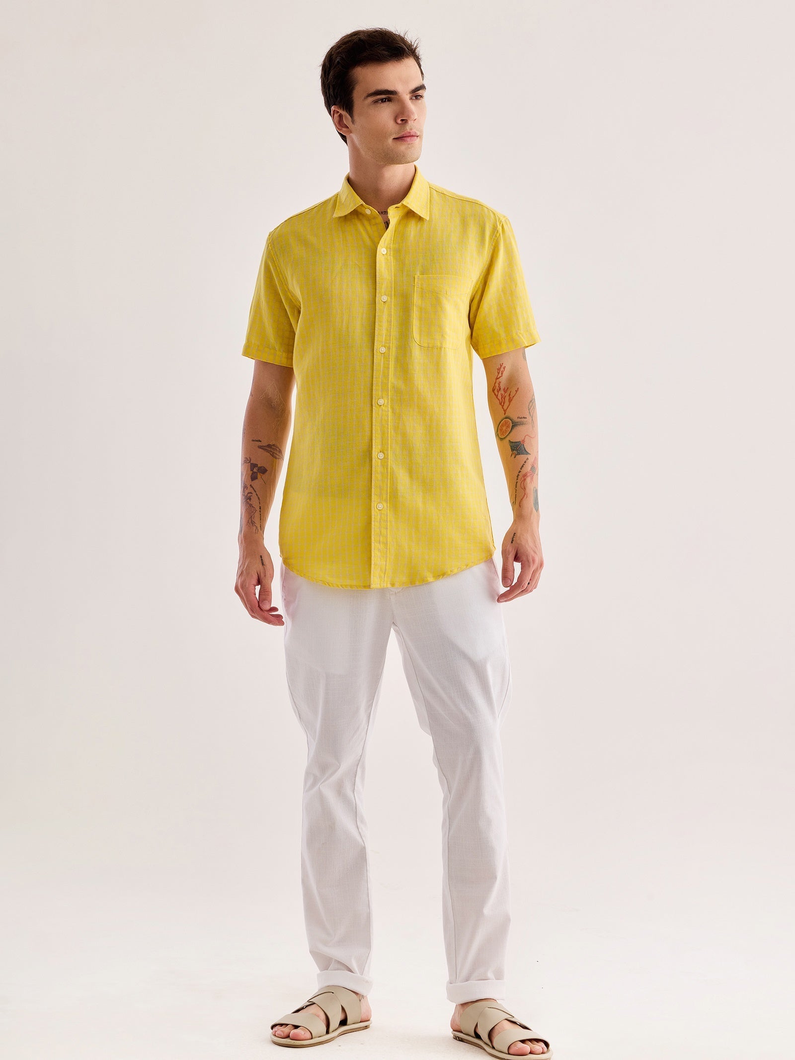 Yellow Checked Linen Shirt
