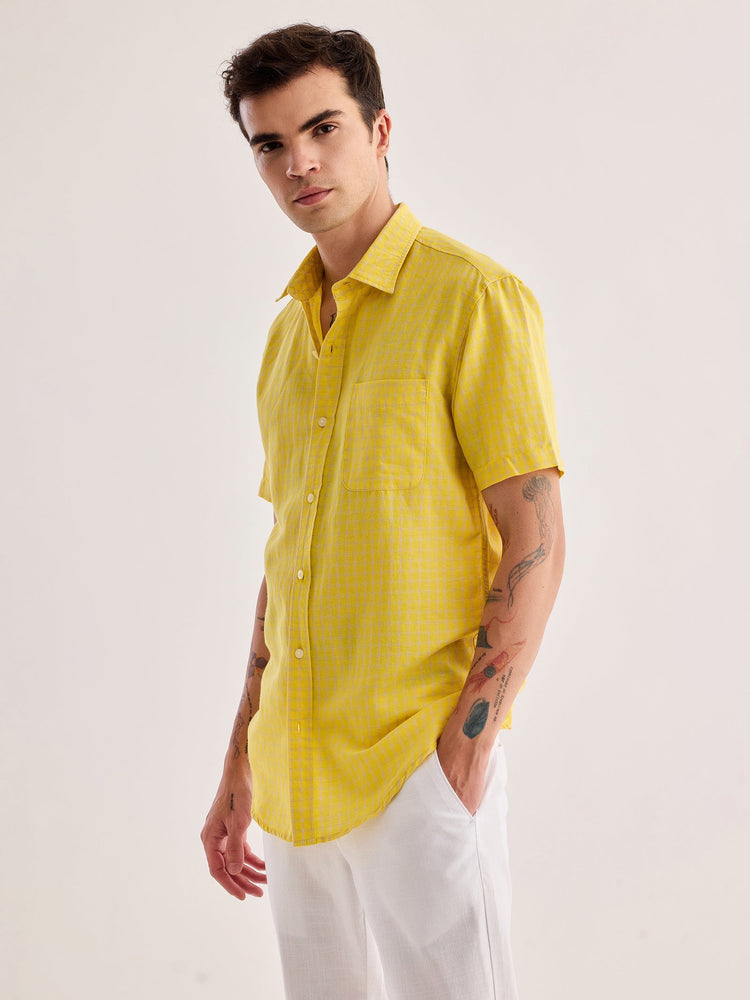 Yellow Checked Linen Shirt
