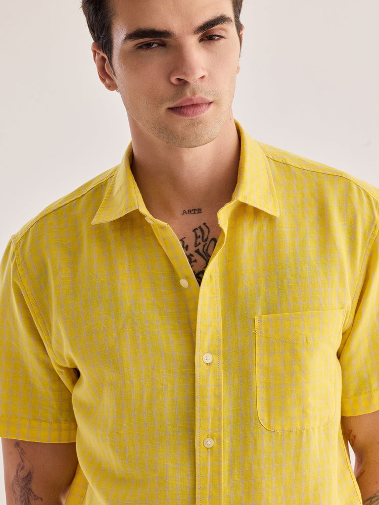 Yellow Checked Linen Shirt