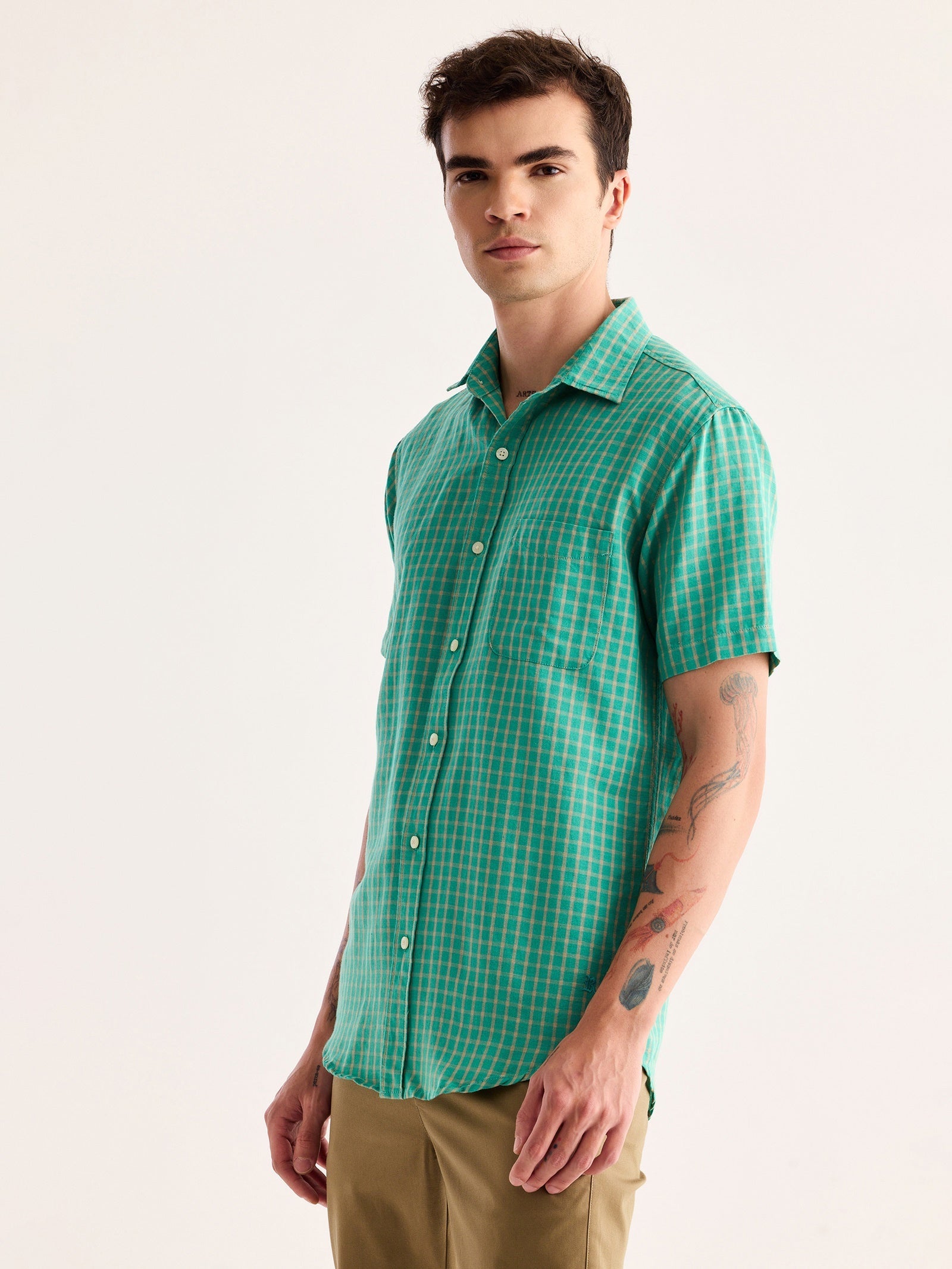 Green Checked Linen Shirt