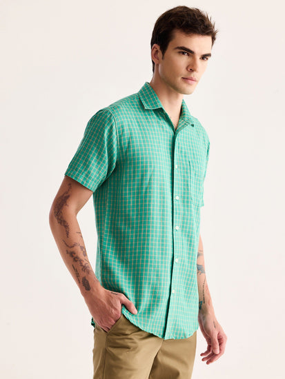 Green Checked Linen Shirt