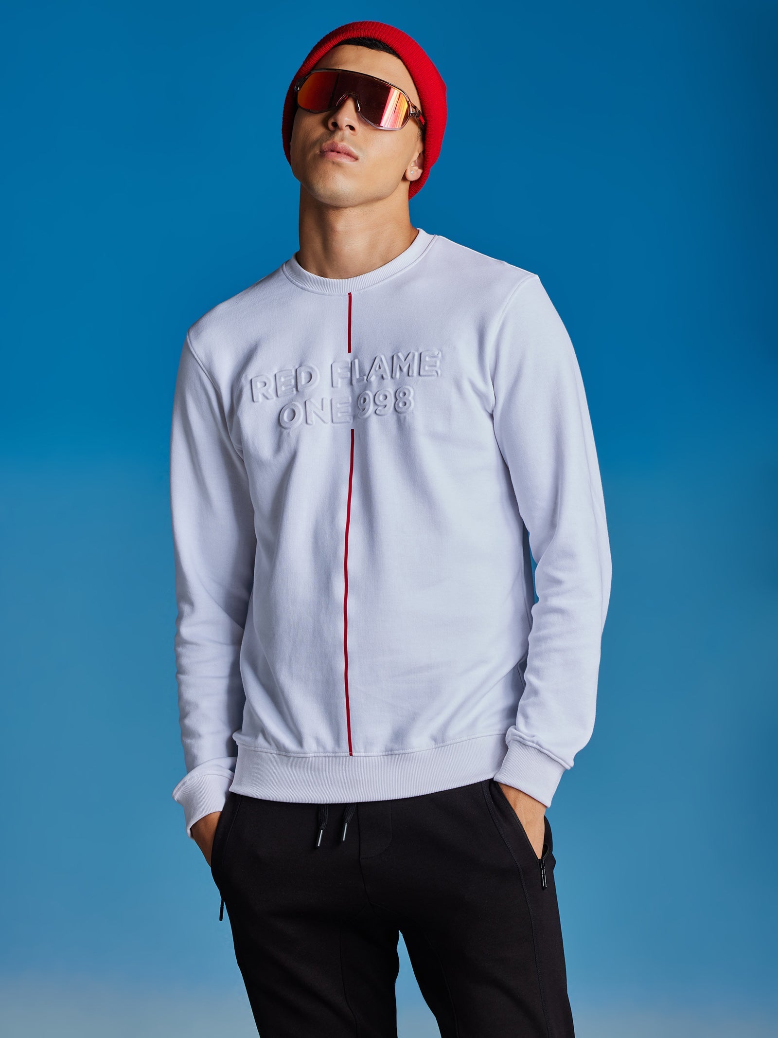White Interlock Embossed Crew Neck Sweatshirt
