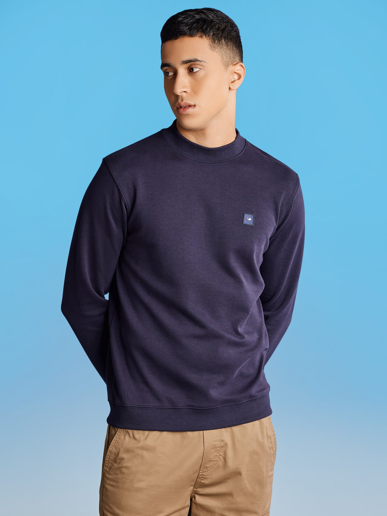 Navy Interlock High Neck Sweatshirt