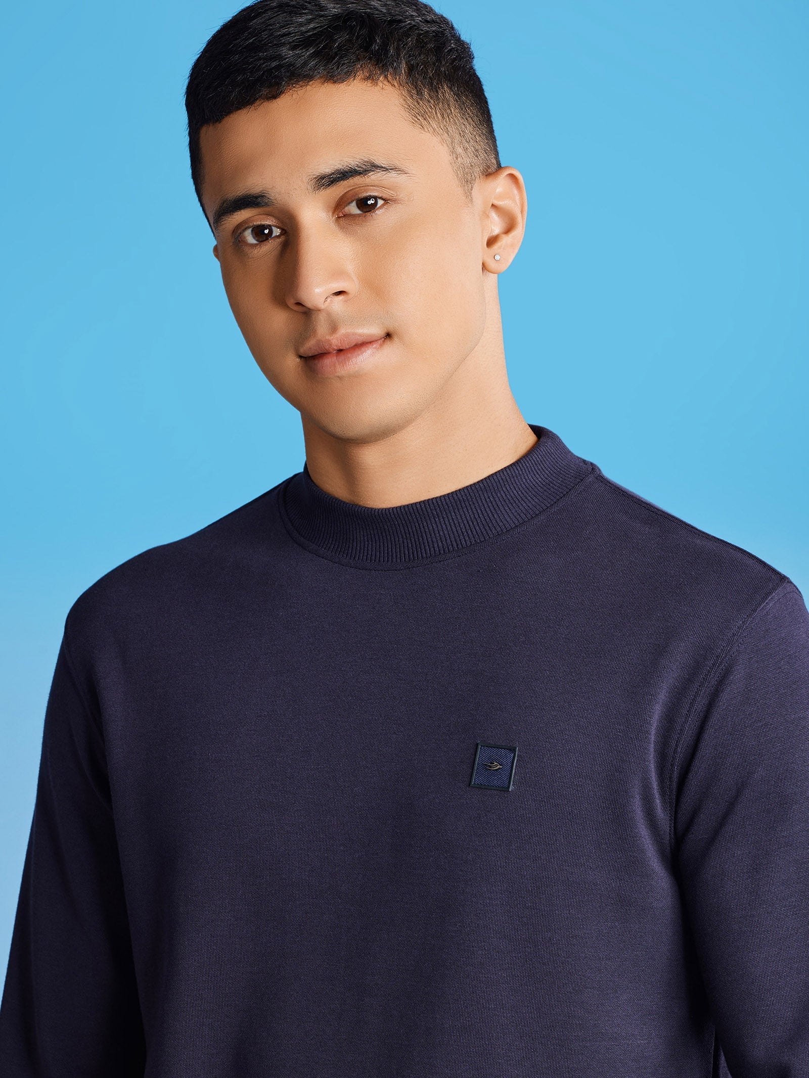 Navy Interlock High Neck Sweatshirt