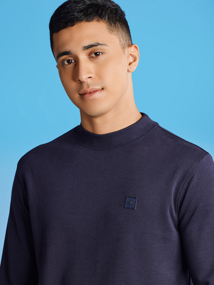 Navy Interlock High Neck Sweatshirt