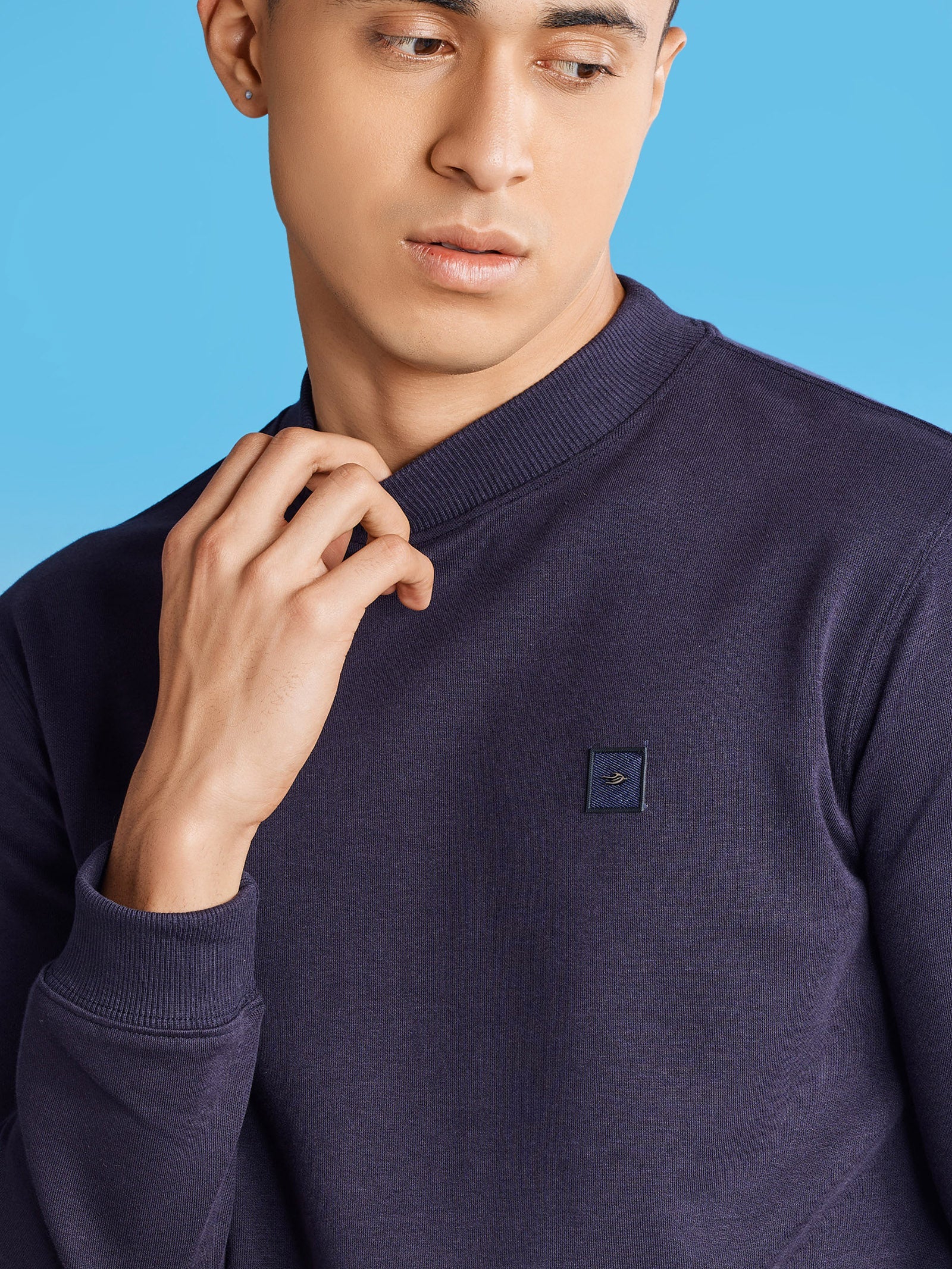 Navy Interlock High Neck Sweatshirt