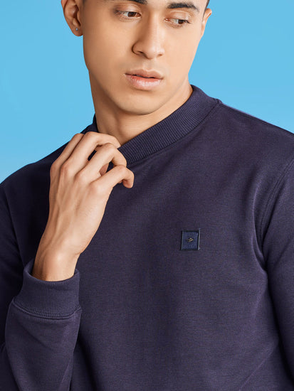 Navy Interlock High Neck Sweatshirt