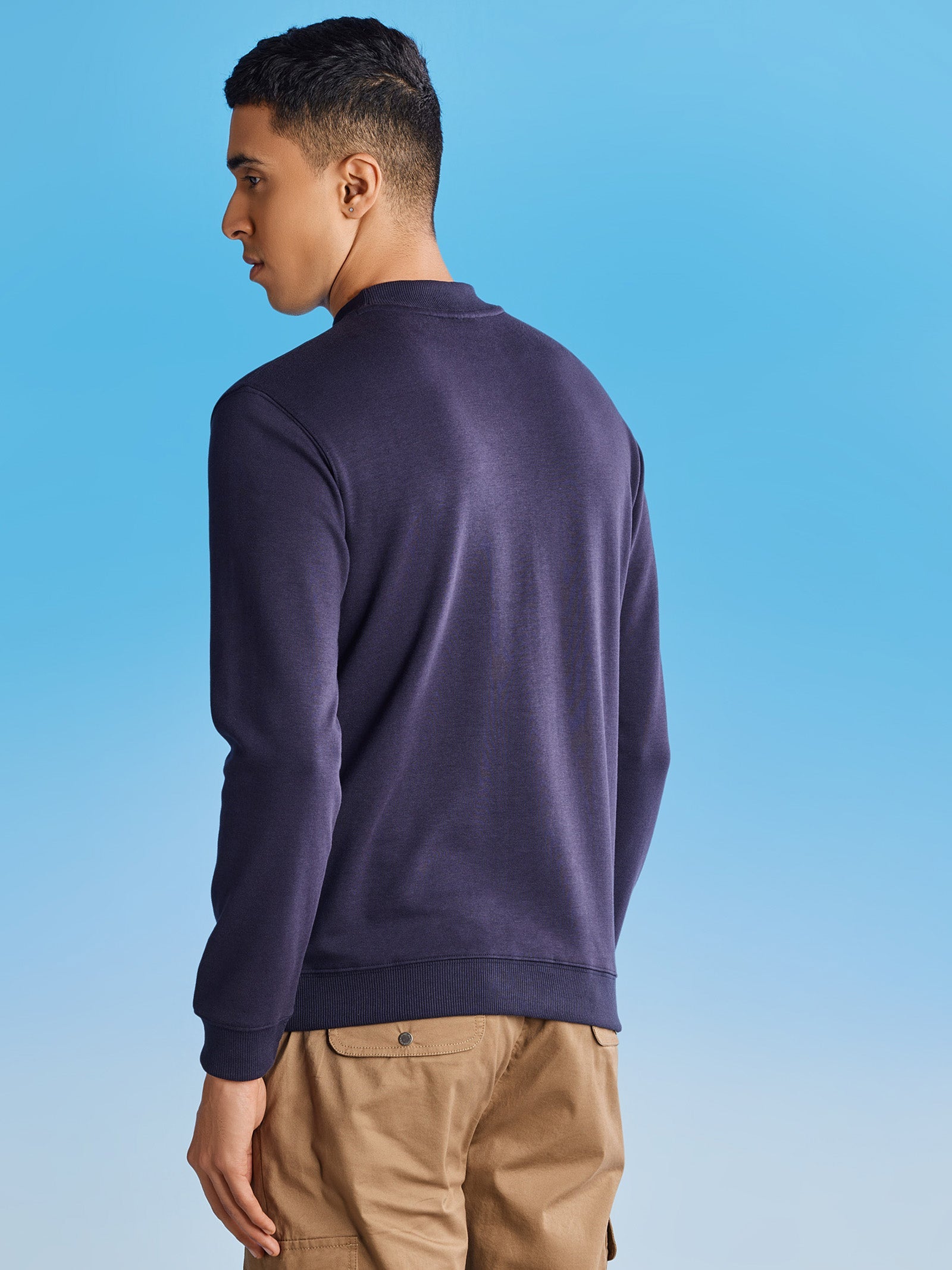 Navy Interlock High Neck Sweatshirt