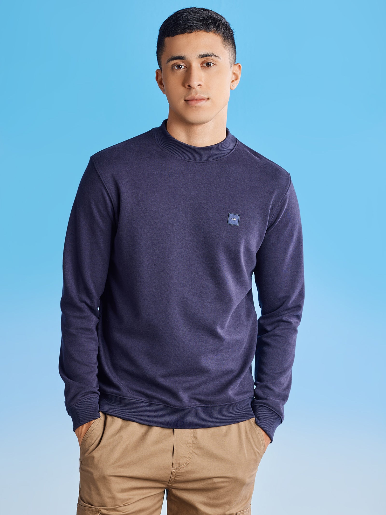 Navy Interlock High Neck Sweatshirt