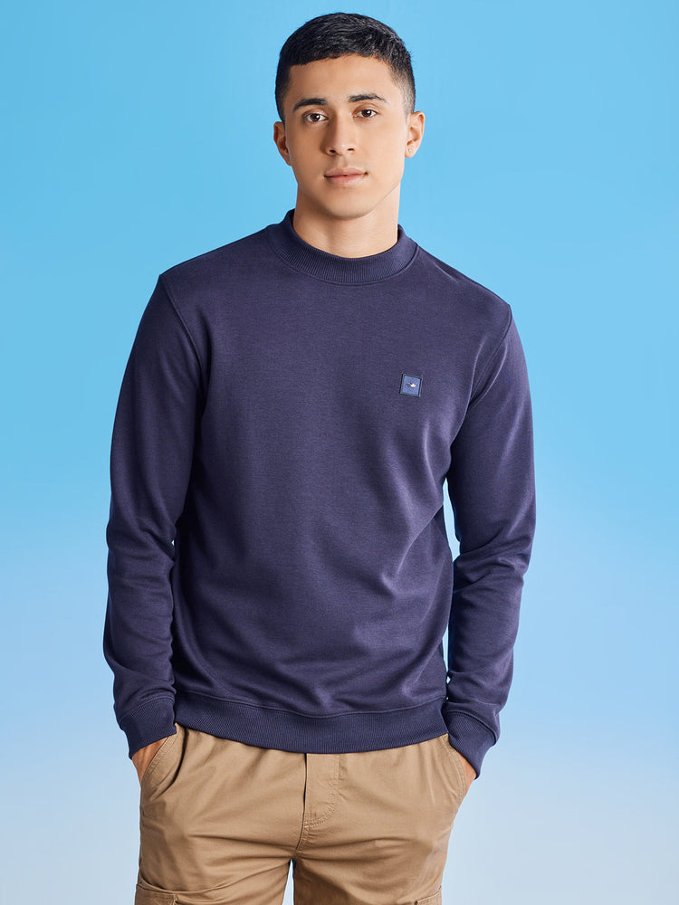 Navy Interlock High Neck Sweatshirt