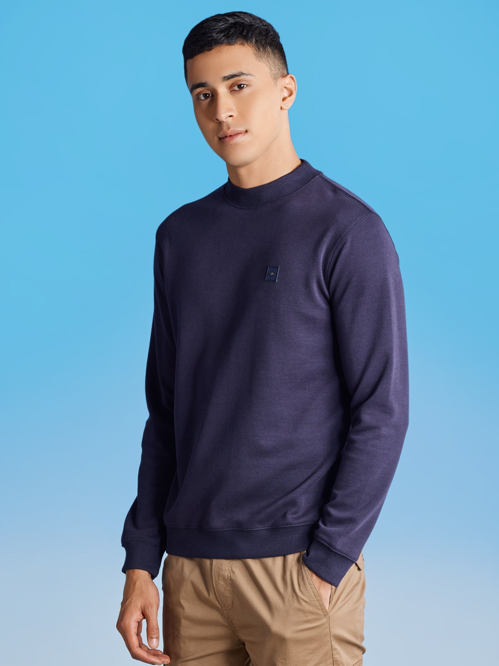 Navy Interlock High Neck Sweatshirt