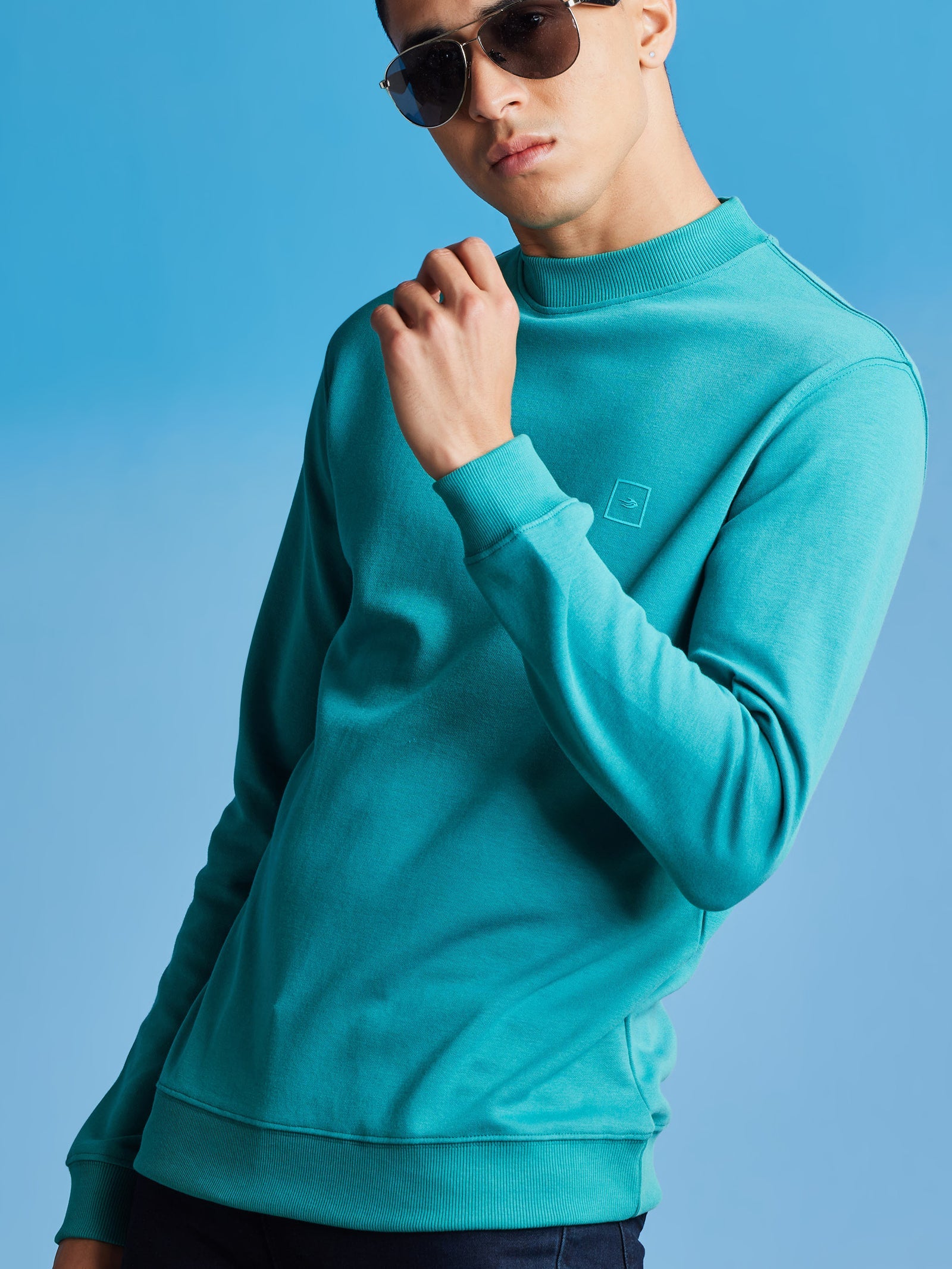 Green Interlocked High Neck Sweatshirt