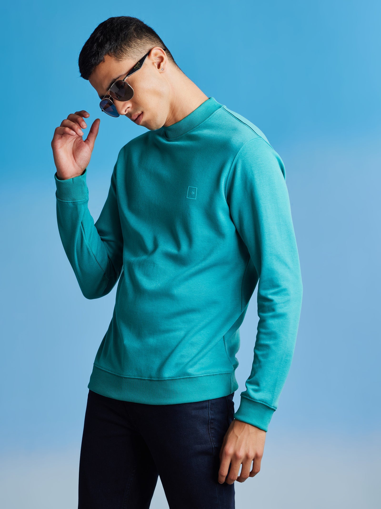 Green Interlocked High Neck Sweatshirt