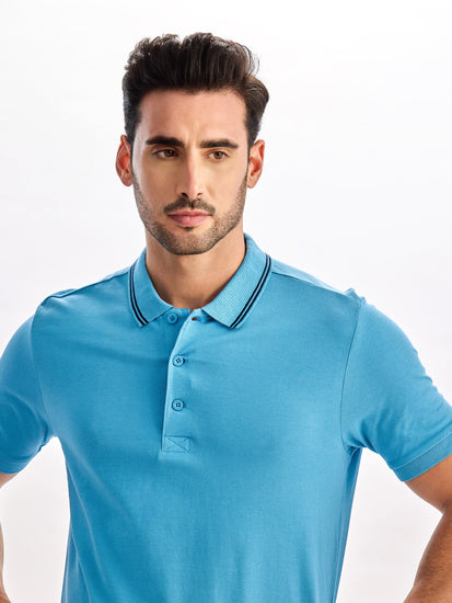 Sky Blue Solid Polo T-Shirt
