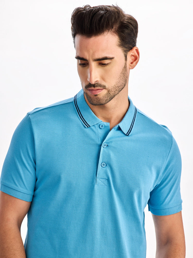 Sky Blue Solid Polo T-Shirt