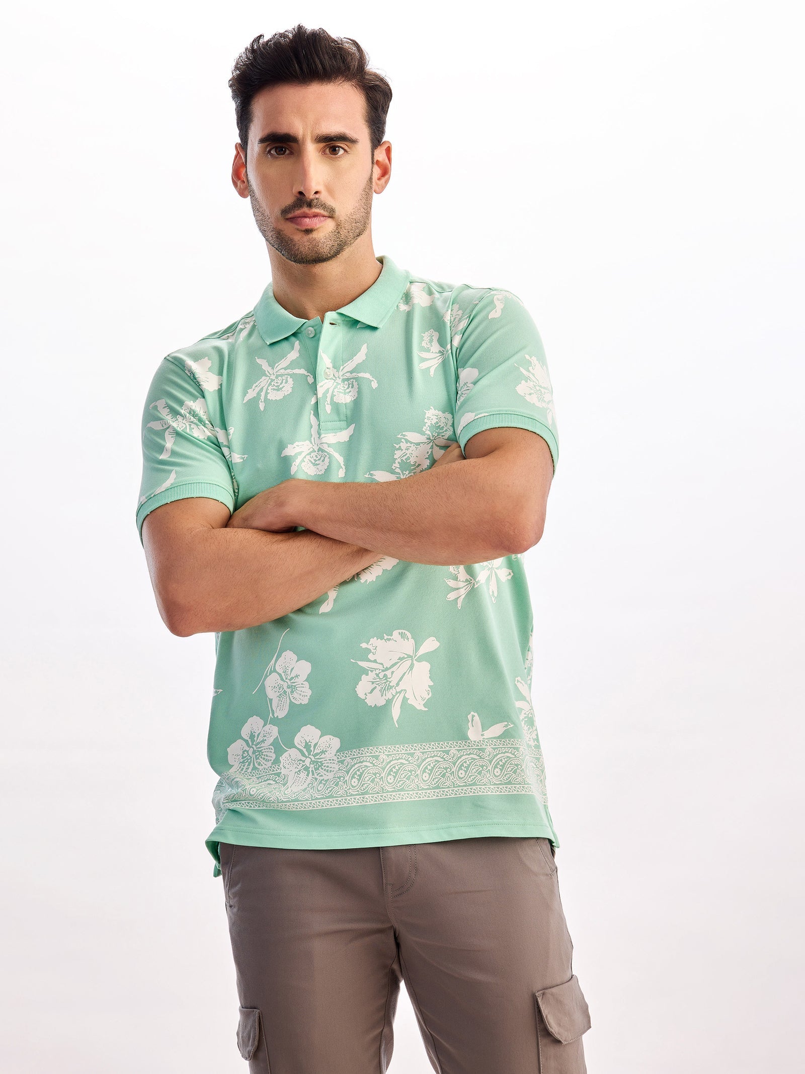 Light Green Printed Polo T-Shirt